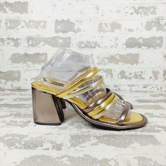 New Farm Rio  Block Heel Slide Gold Silver Strappy Sandal D1014 - Picture 7 of 13